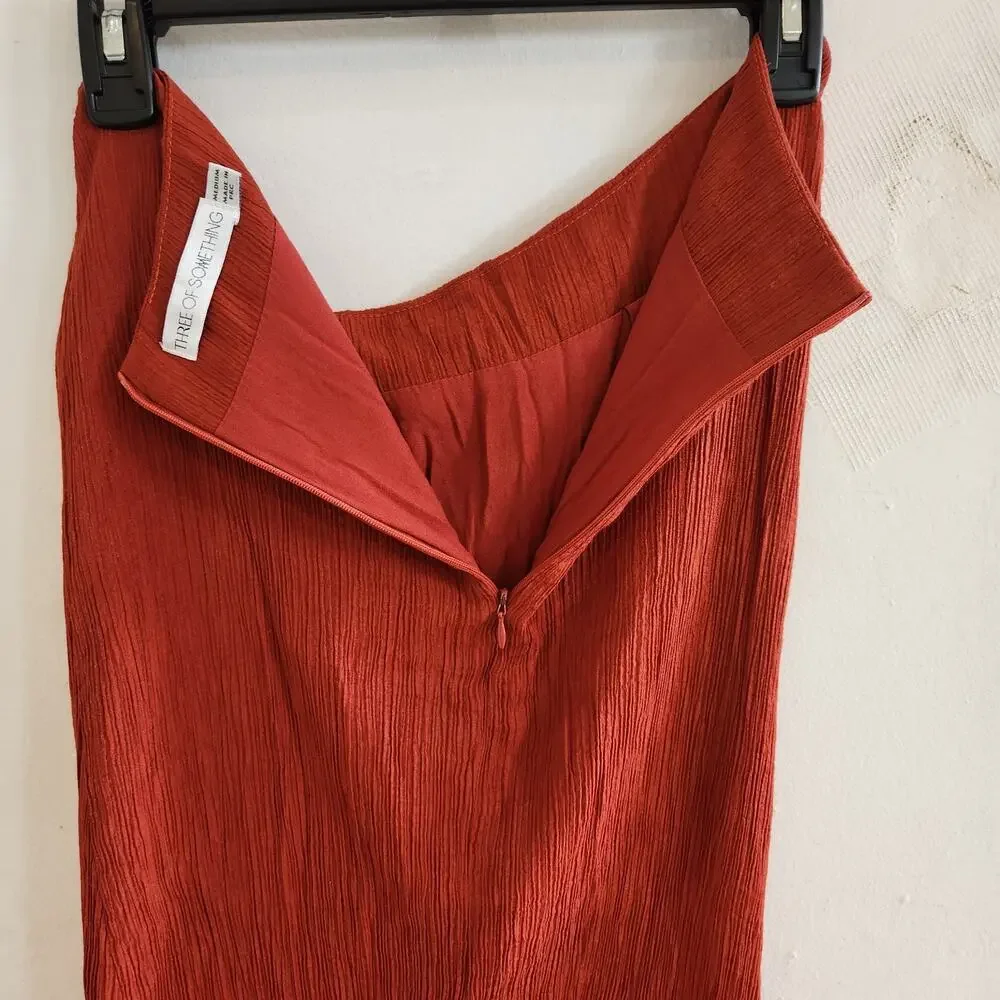 Three Of Something Orange Low Rise Scrunch Waist Asymetrical Hem Skirt Boho Sz M